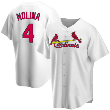 شاشة هواوي Men's St. Louis Cardinals #4 Yadier Molina Home White 2015 MLB Cool Base Jersey جيزال كريم